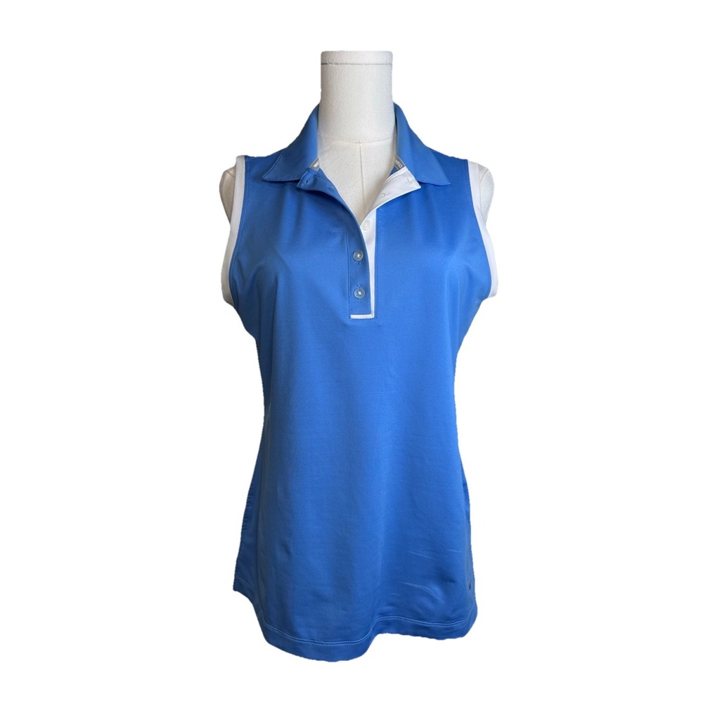 Nike Golf Tour Performance Dri-Fit Women's Med Sleeveless Polo Shirt Blue/White